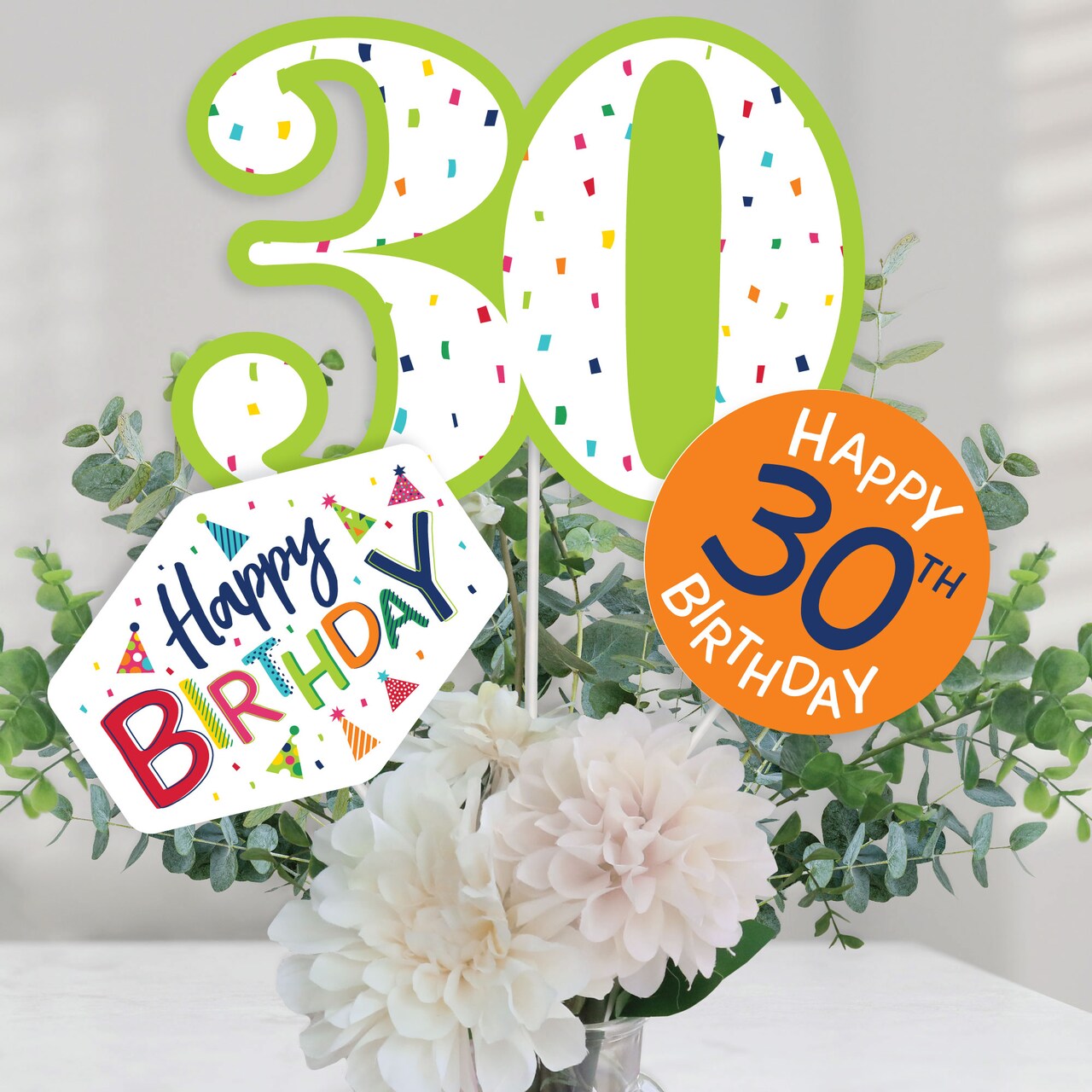Big Dot of Happiness 30th Birthday - Cheerful Happy Birthday - Colorful Thirtieth Birthday Party Centerpiece Sticks - Table Toppers - Set of 15